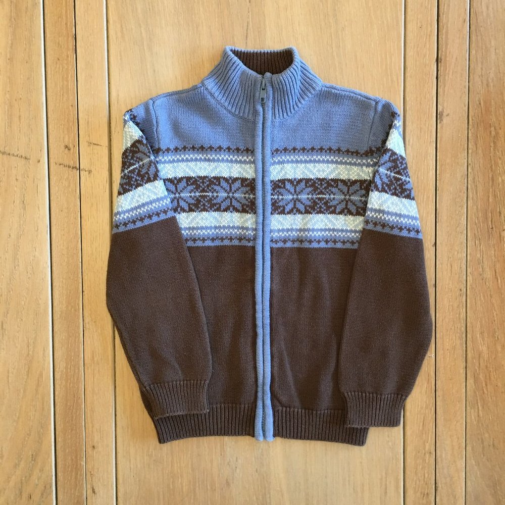 Greendog Brown and Blue Winter Full-Zip Sweater Jacket, Boys Size 6